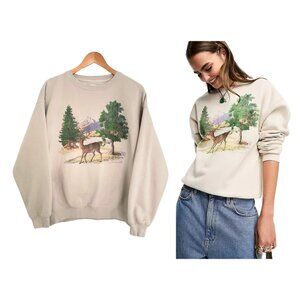 Cotton On Sweatshirt Women Small Classic Graphic Crew Just Breathe Beige Deer
